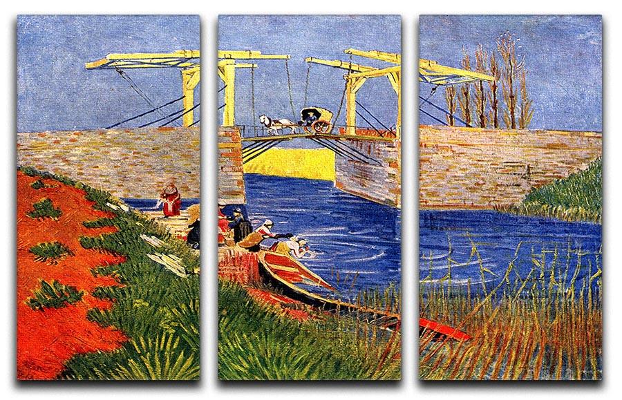 The Langlois Bridge at Arles with Women Washing by Van Gogh 3 Split Panel Canvas Print - Canvas Art Rocks - 4