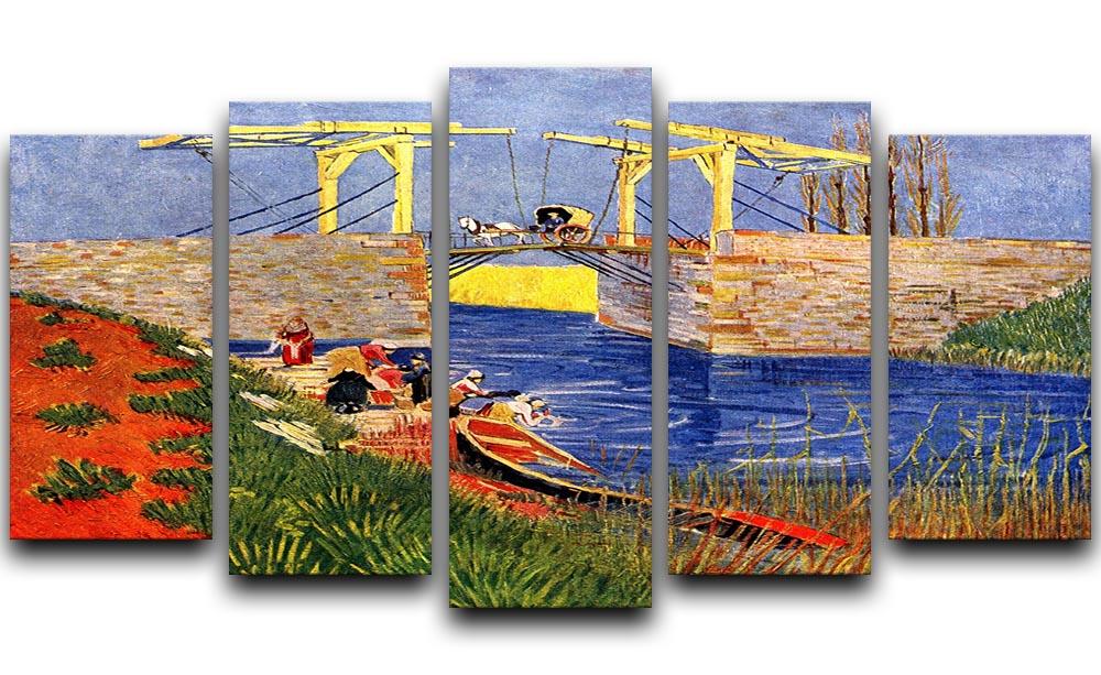 The Langlois Bridge at Arles with Women Washing by Van Gogh 5 Split Panel Canvas  - Canvas Art Rocks - 1