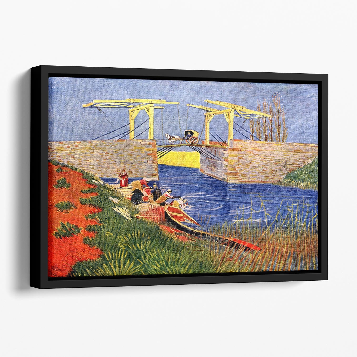 The Langlois Bridge at Arles with Women Washing by Van Gogh Floating Framed Canvas
