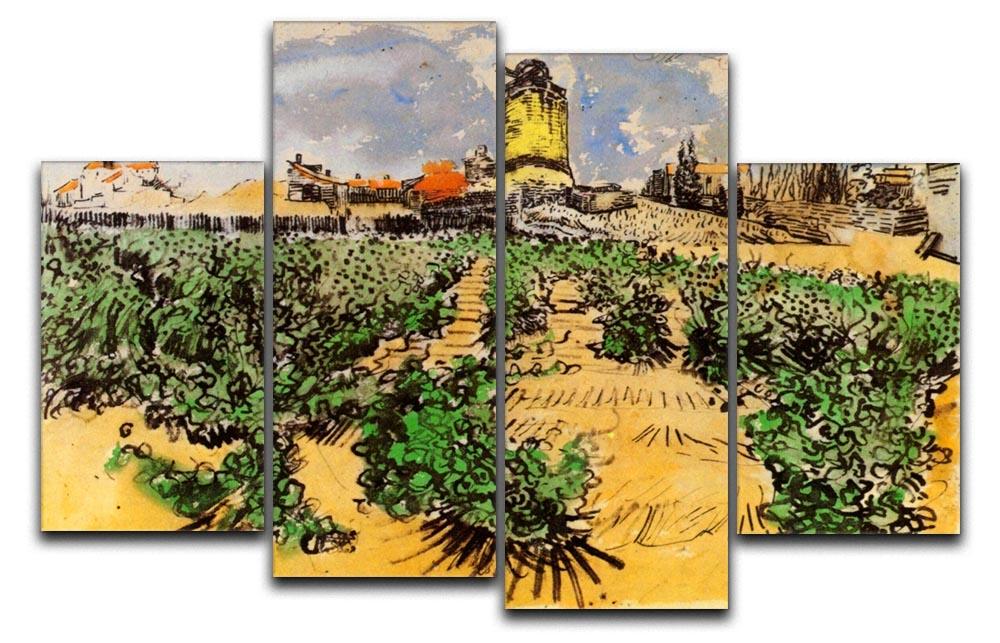 The Mill of Alphonse Daudet at Fontevielle by Van Gogh 4 Split Panel Canvas  - Canvas Art Rocks - 1