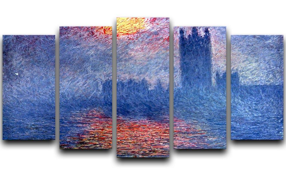 The Parlaiment in London by Monet 5 Split Panel Canvas  - Canvas Art Rocks - 1