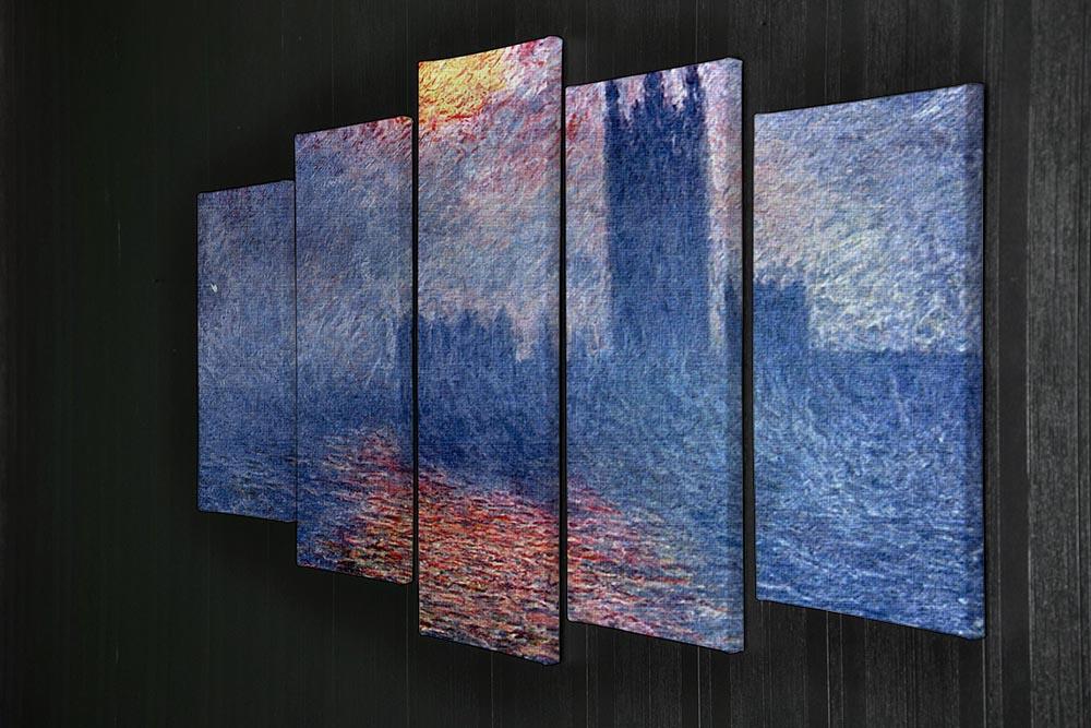 The Parlaiment in London by Monet 5 Split Panel Canvas - Canvas Art Rocks - 2
