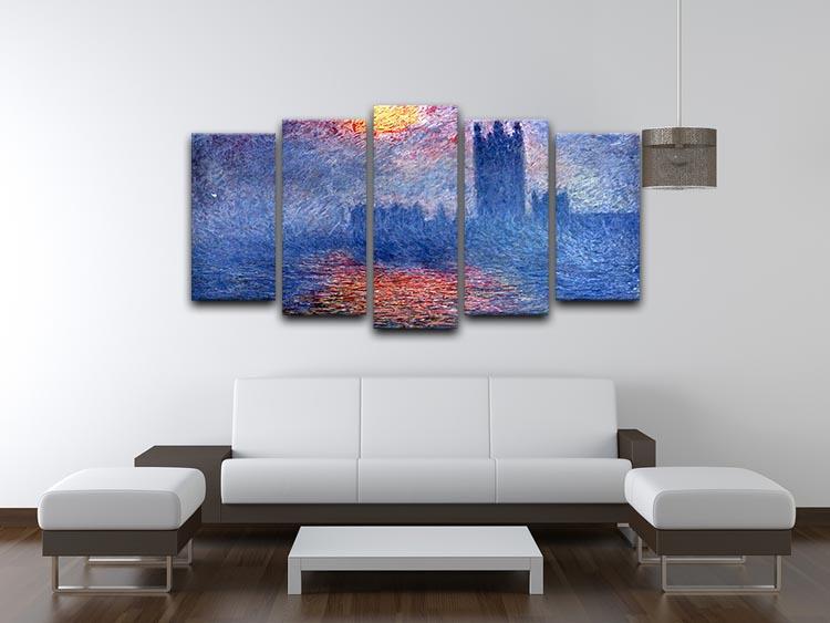 The Parlaiment in London by Monet 5 Split Panel Canvas - Canvas Art Rocks - 3