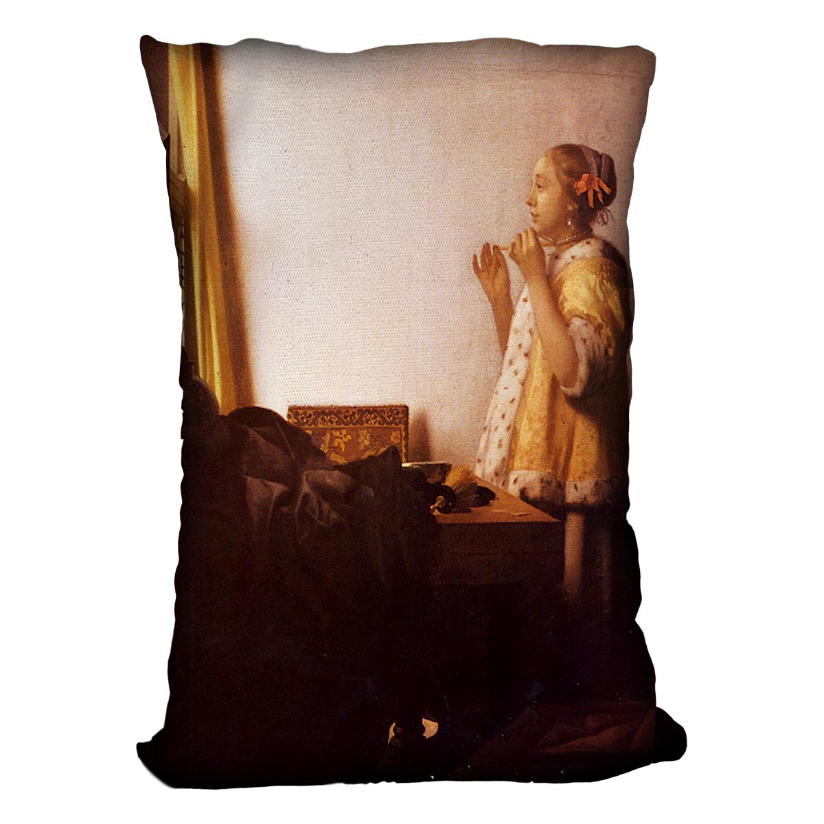 The Pearl Necklace by Vermeer Cushion