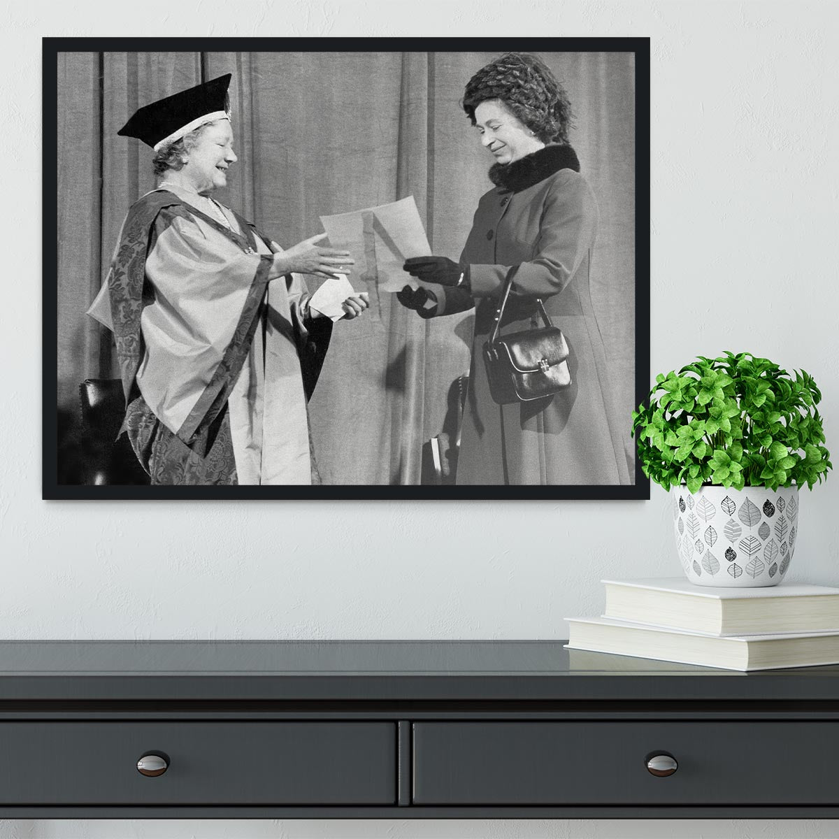 The Queen Mother receiving Honorary Doctorate by the Queen Framed Print - Canvas Art Rocks - 2