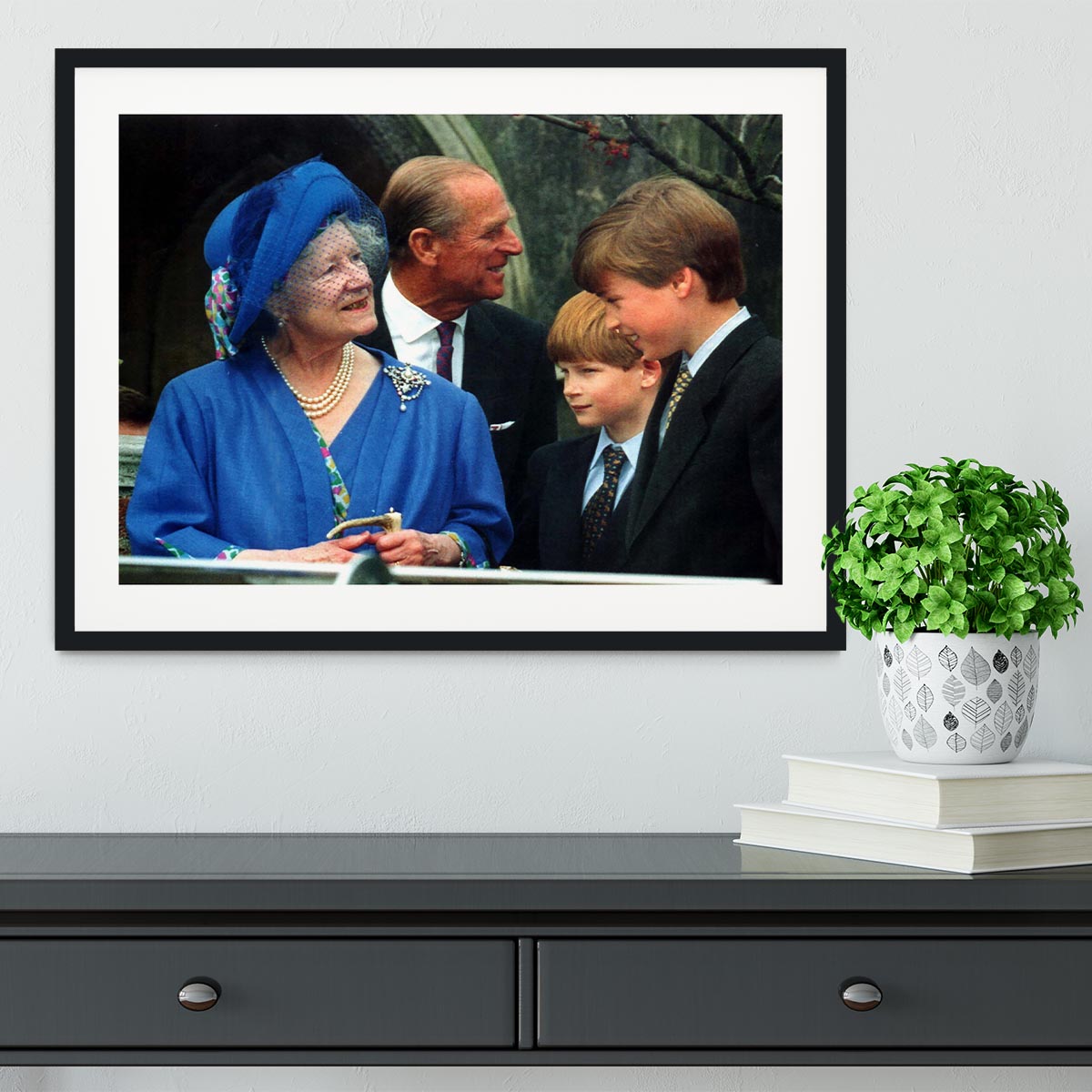 The Queen Mother with Prince William and Prince Harry Framed Print - Canvas Art Rocks - 1