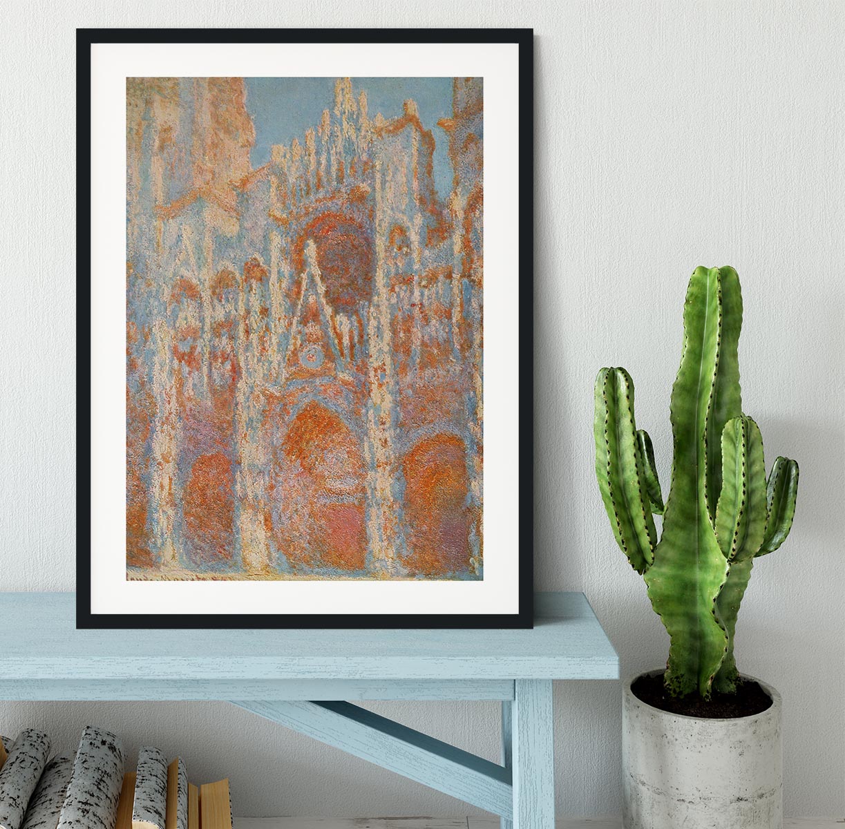 The Rouen Cathedral The facade at sunset by Monet Framed Print - Canvas Art Rocks - 1