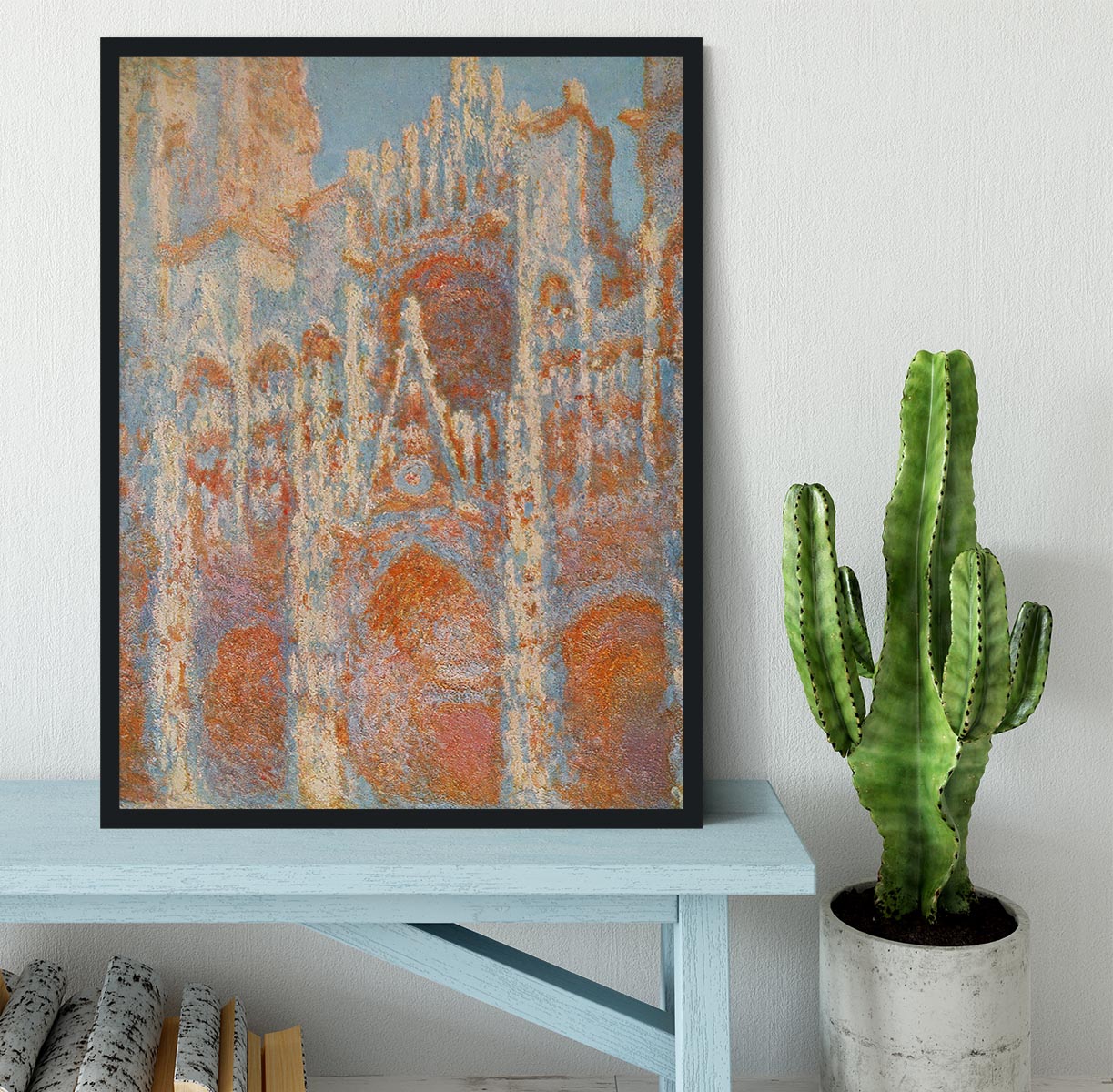 The Rouen Cathedral The facade at sunset by Monet Framed Print - Canvas Art Rocks - 2