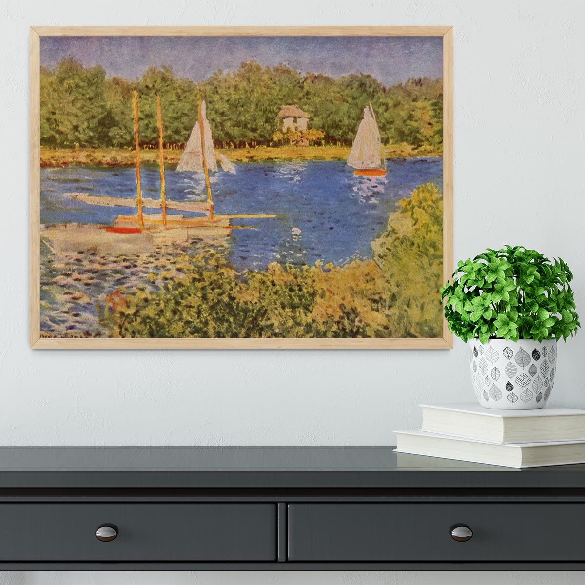 The Seine at Argenteuil Basin by Monet Framed Print - Canvas Art Rocks - 4