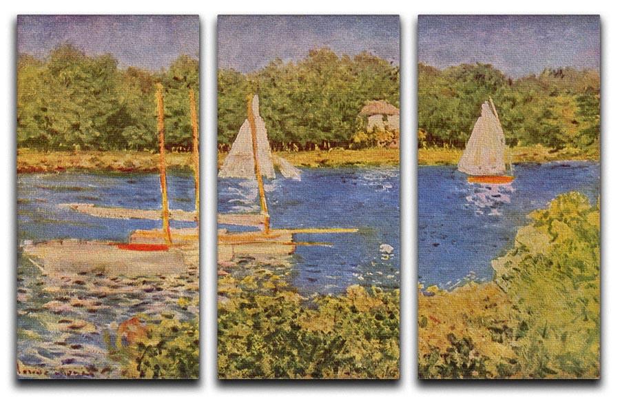 The Seine at Argenteuil Basin by Monet Split Panel Canvas Print - Canvas Art Rocks - 4