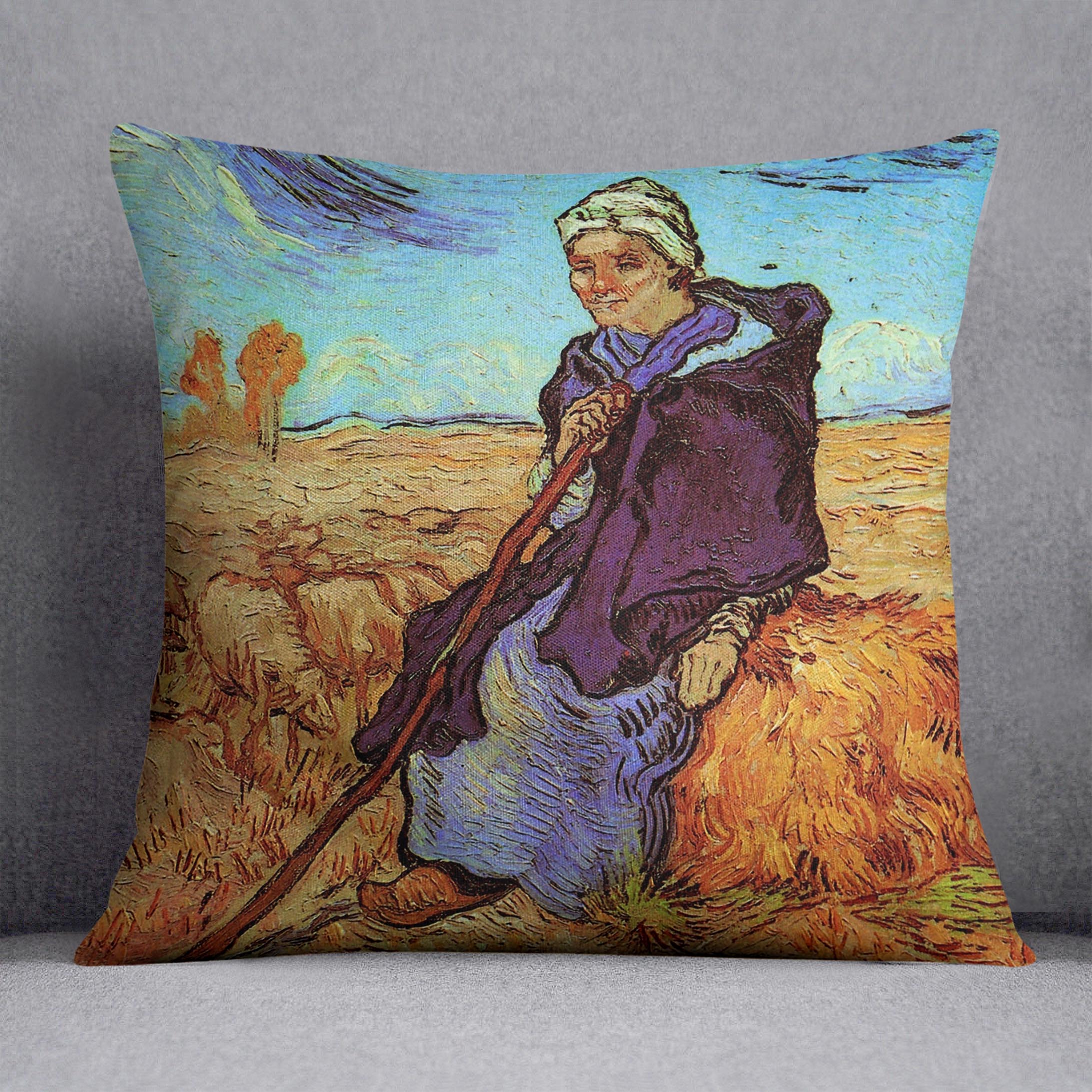 The Shepherdess after Millet by Van Gogh Cushion
