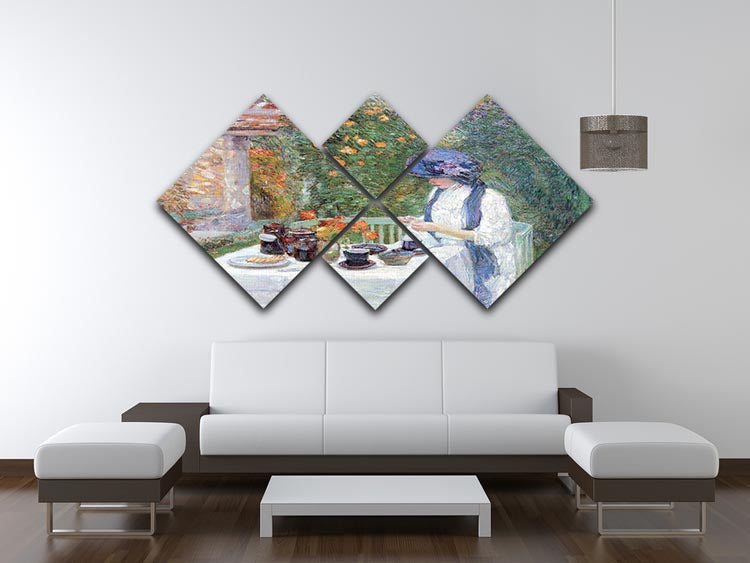 The Terre-Cuits Tea Set by Hassam 4 Square Multi Panel Canvas - Canvas Art Rocks - 3