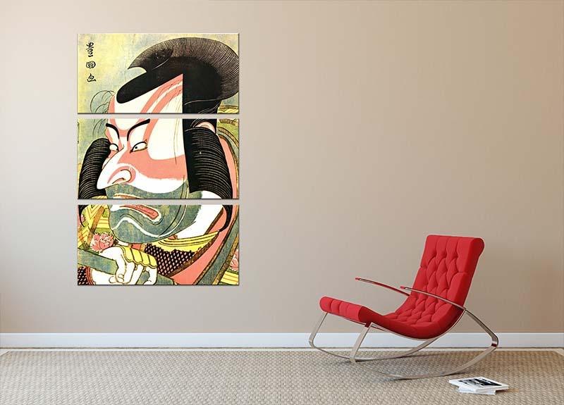 The actor Ichikawa Ebizo by Hokusai 3 Split Panel Canvas Print - Canvas Art Rocks - 2