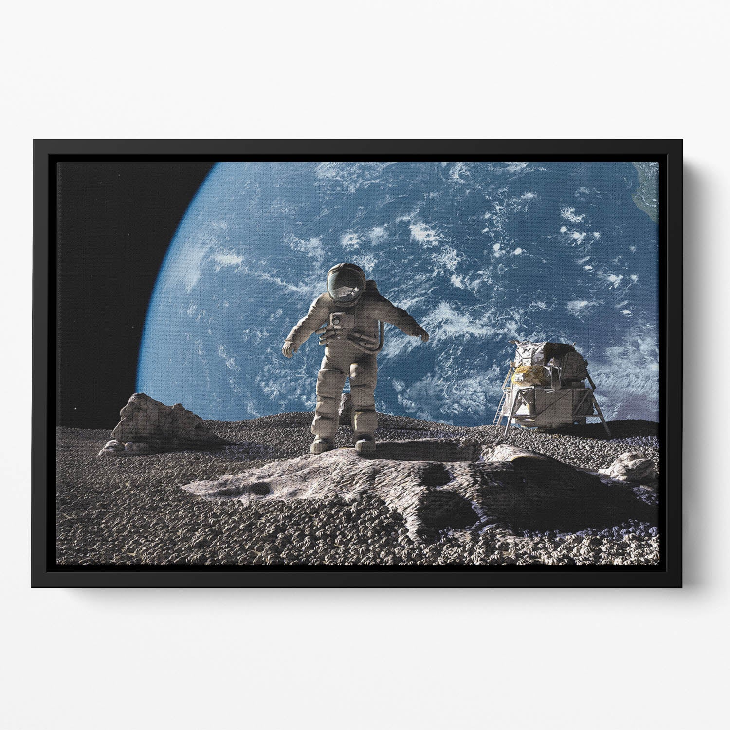 The astronaut on a background of a planet Floating Framed Canvas