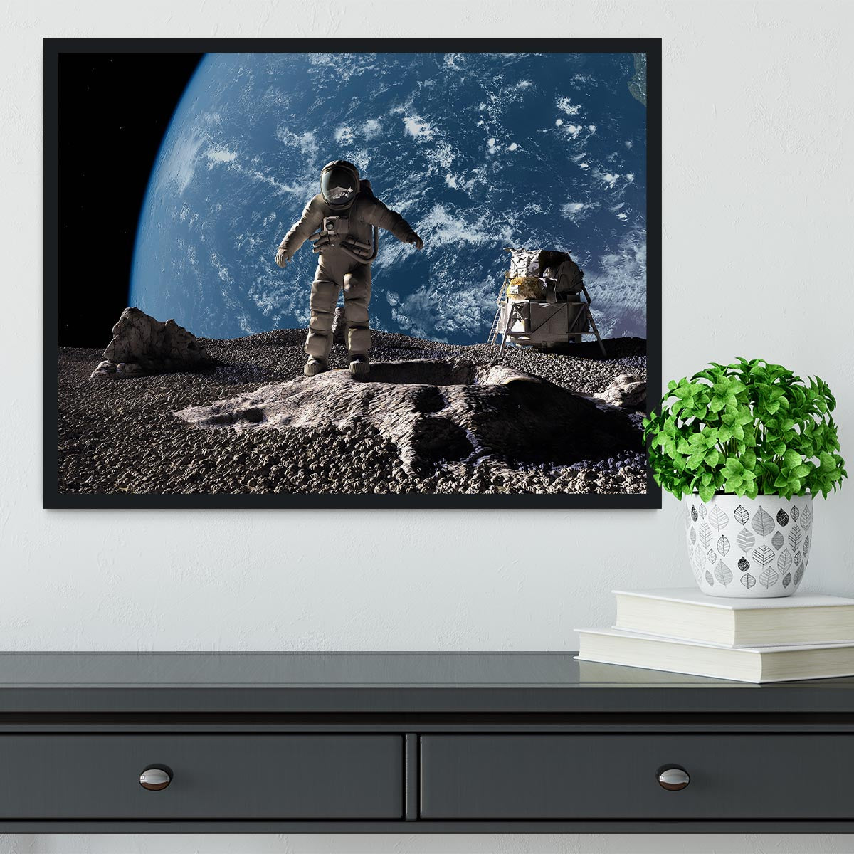 The astronaut on a background of a planet Framed Print - Canvas Art Rocks - 2