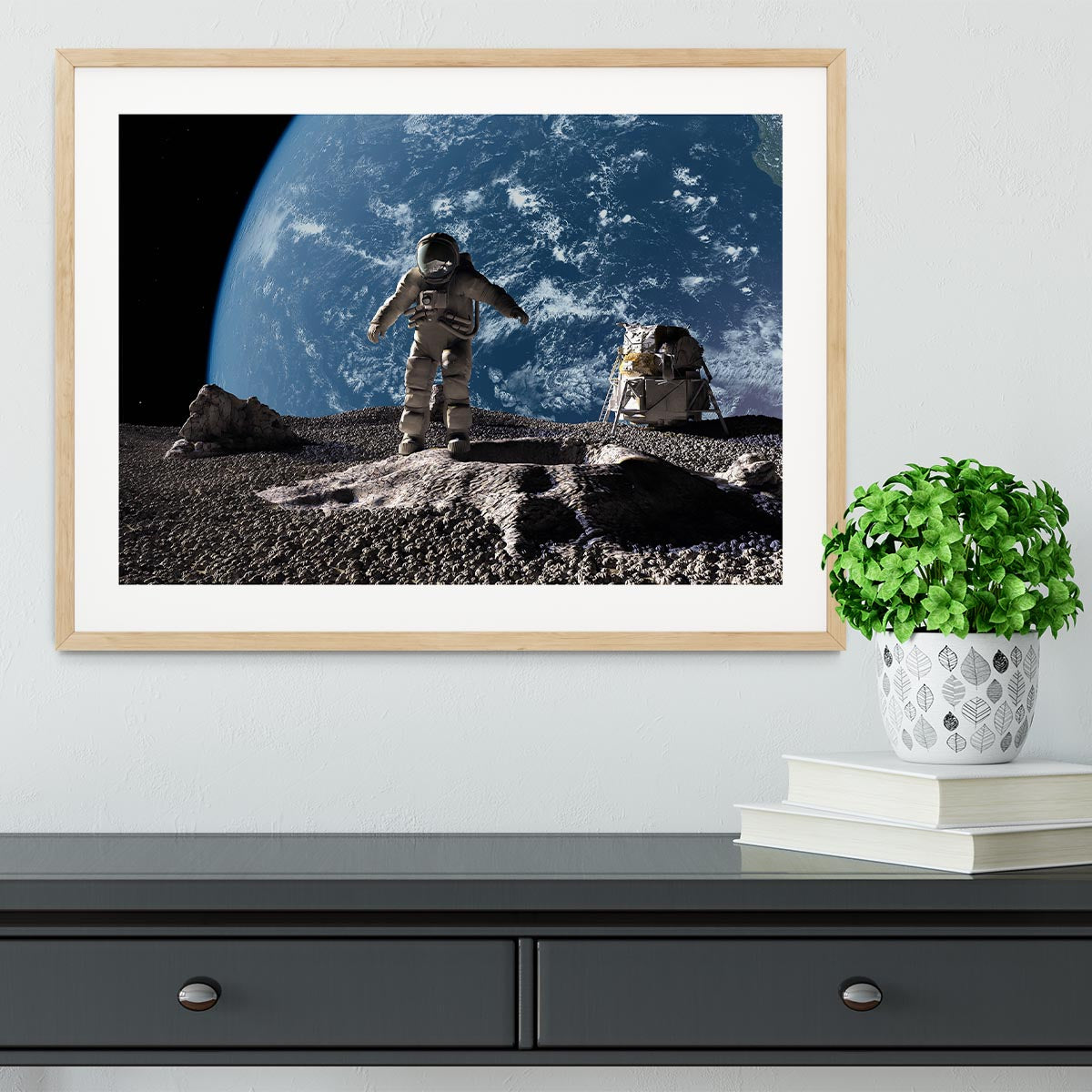 The astronaut on a background of a planet Framed Print - Canvas Art Rocks - 3