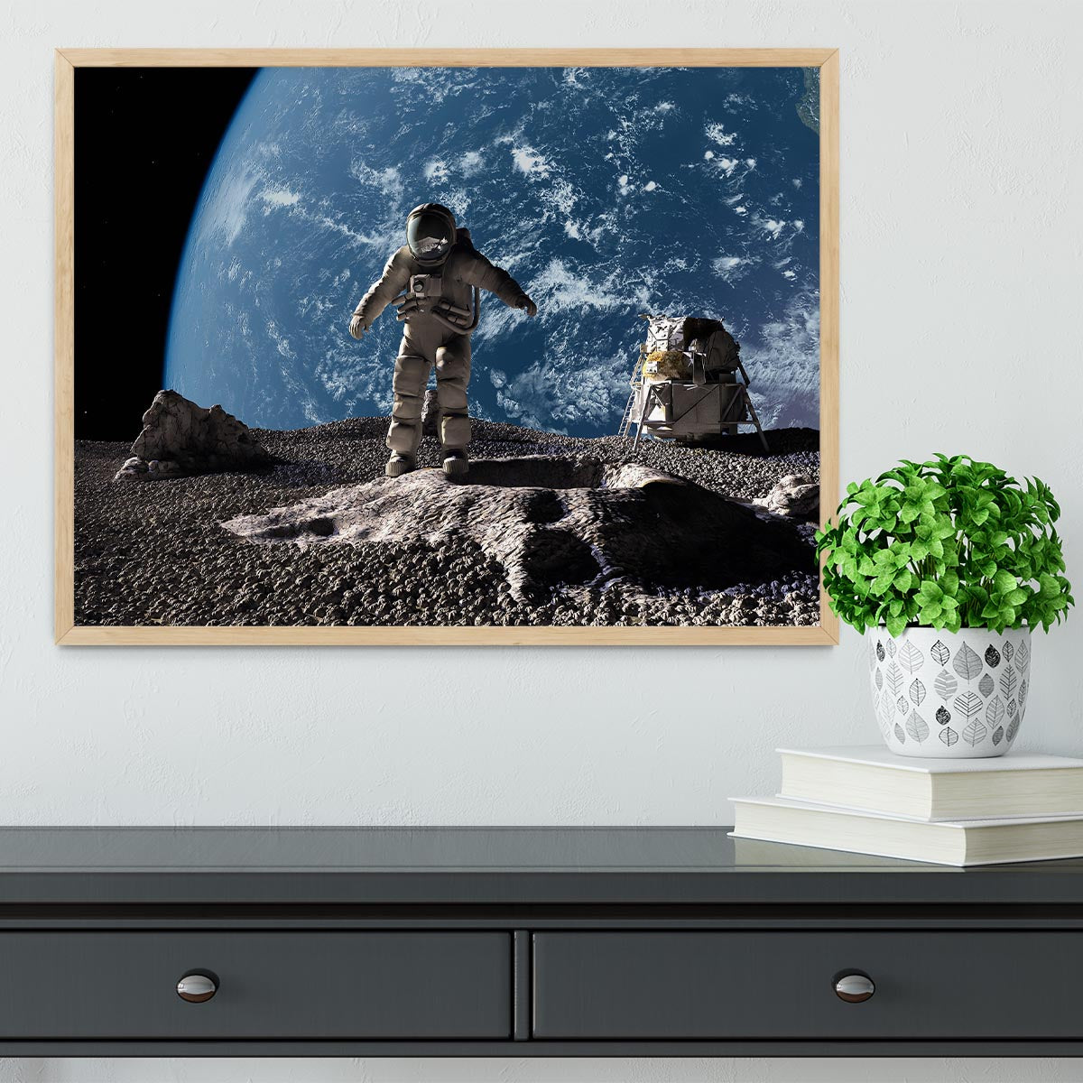 The astronaut on a background of a planet Framed Print - Canvas Art Rocks - 4