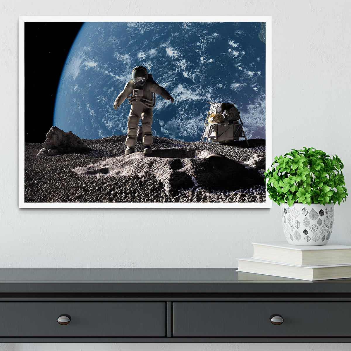 The astronaut on a background of a planet Framed Print - Canvas Art Rocks -6