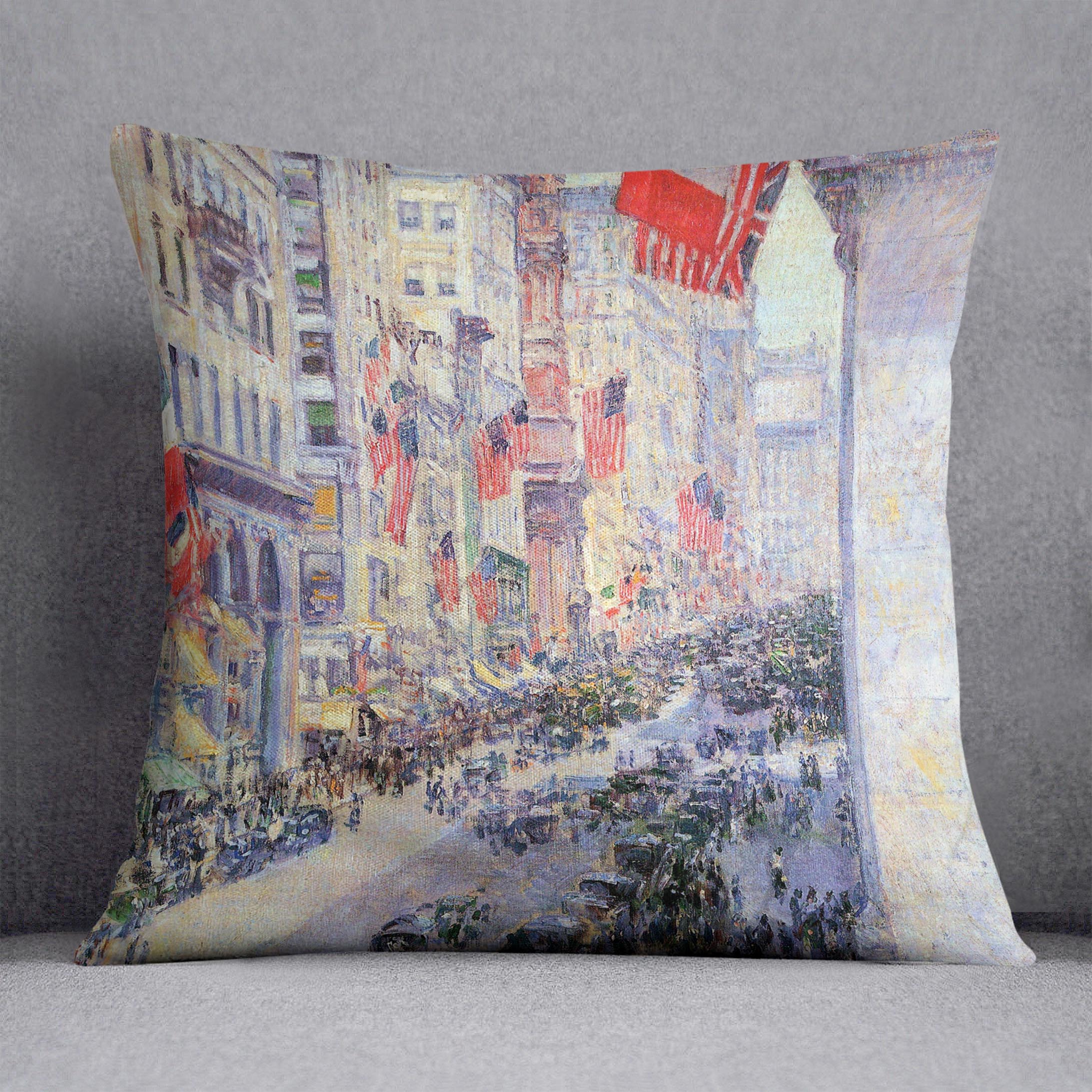 The avenue along 34th Street May 1917 by Hassam Cushion - Canvas Art Rocks - 1