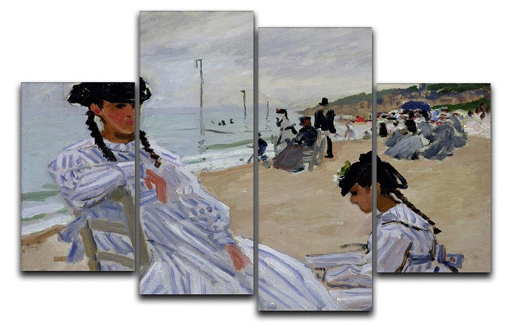 The beach at Trouville by Monet 4 Split Panel Canvas  - Canvas Art Rocks - 1