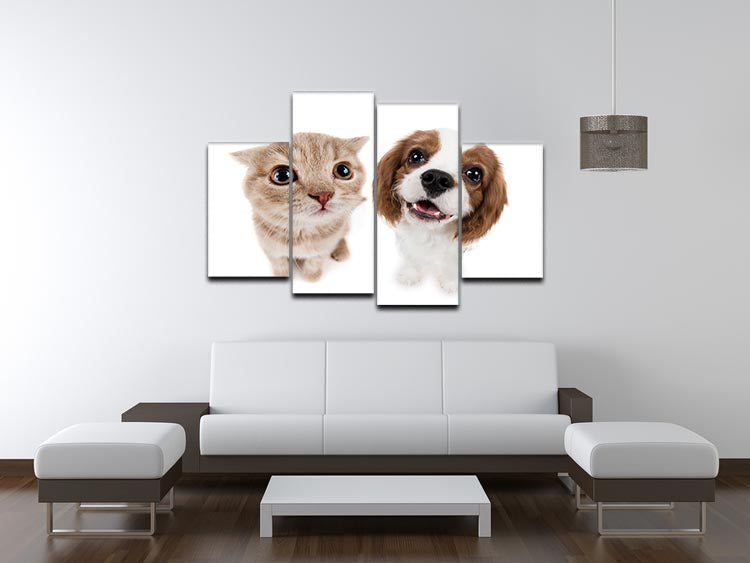 The beautiful brown little kitten with dog 4 Split Panel Canvas - Canvas Art Rocks - 3