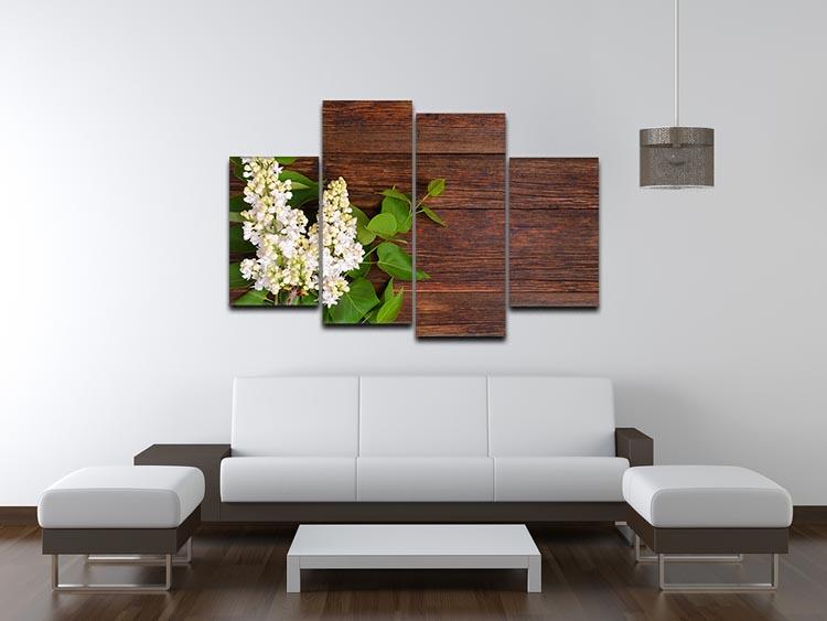 The beautiful lilac on a wooden background 4 Split Panel Canvas  - Canvas Art Rocks - 3