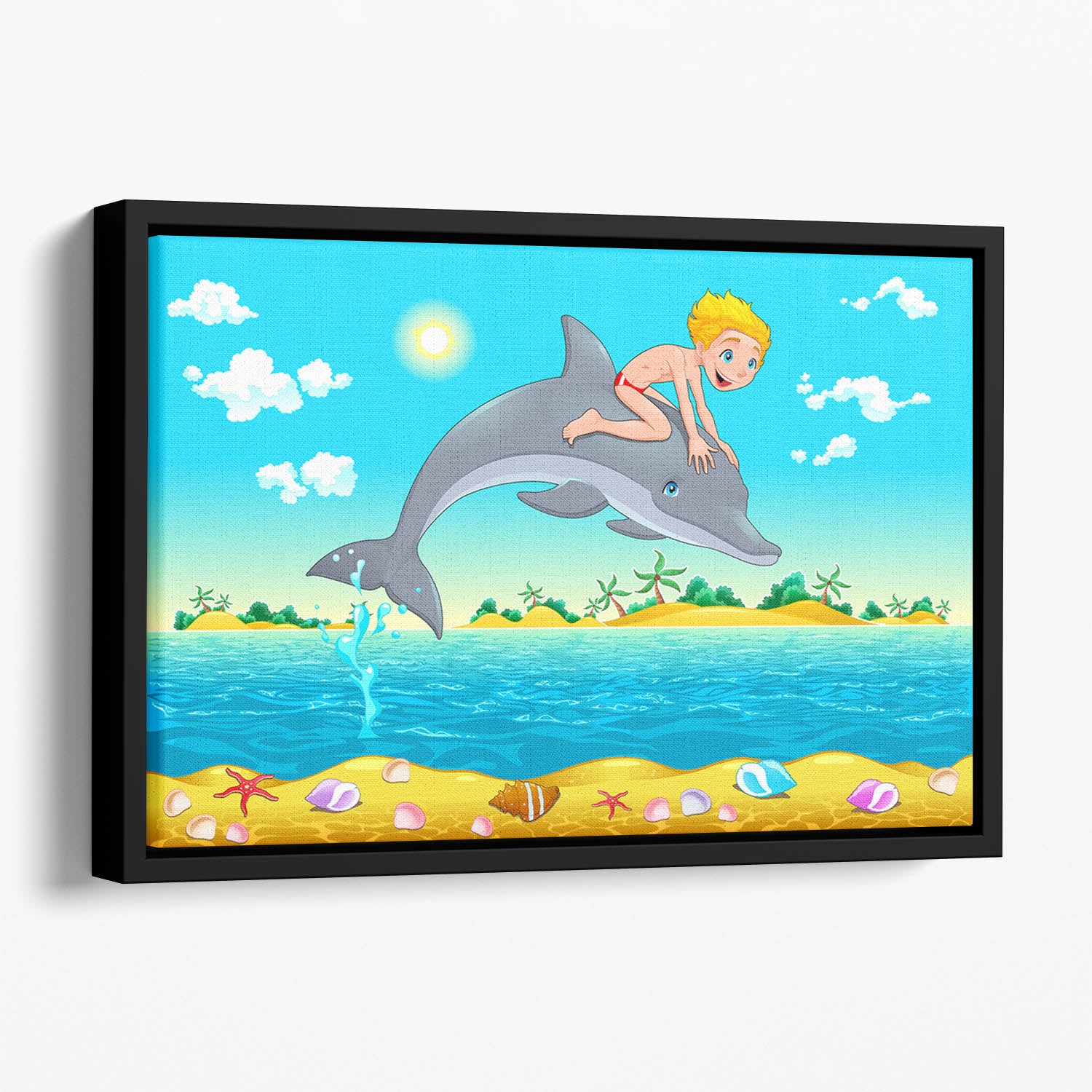 The boy and the dolphin Floating Framed Canvas