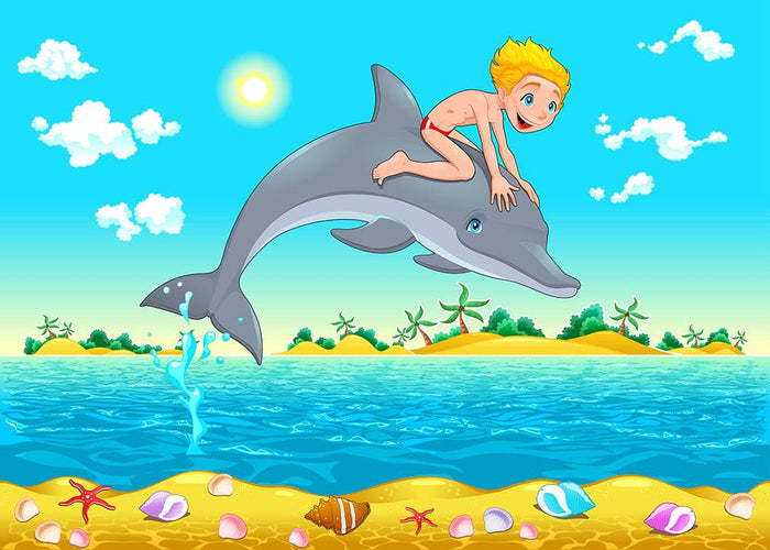 The boy and the dolphin Wall Mural Wallpaper