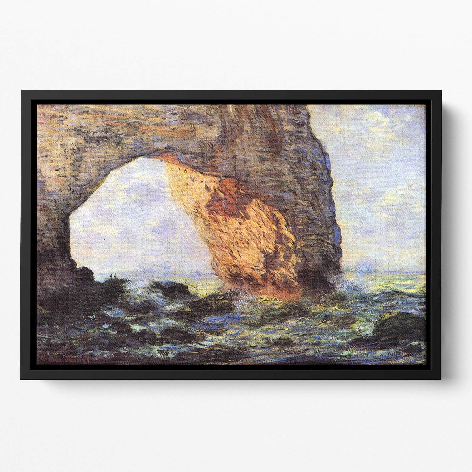 The cliff at Etretat by Monet Floating Framed Canvas | Canvas Art Rocks