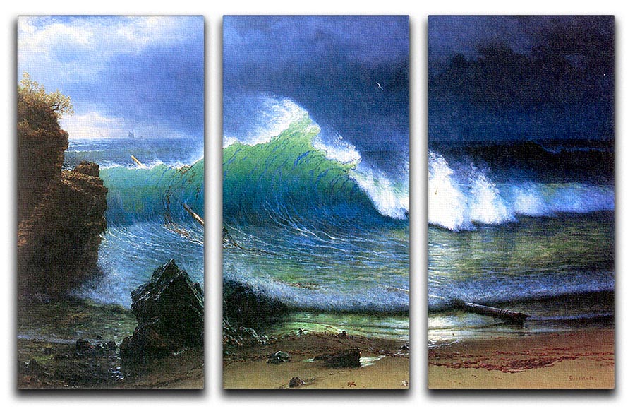 The coast of the Turquoise sea by Bierstadt 3 Split Panel Canvas Print - Canvas Art Rocks - 1