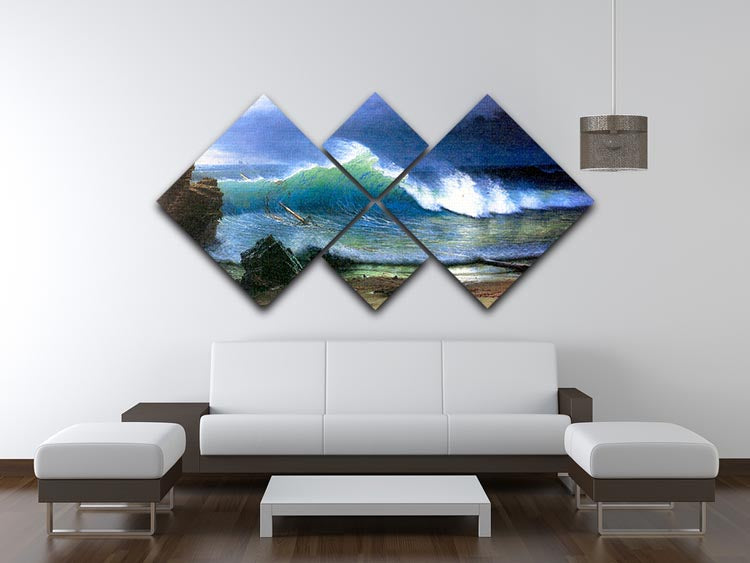 The coast of the Turquoise sea by Bierstadt 4 Square Multi Panel Canvas - Canvas Art Rocks - 3