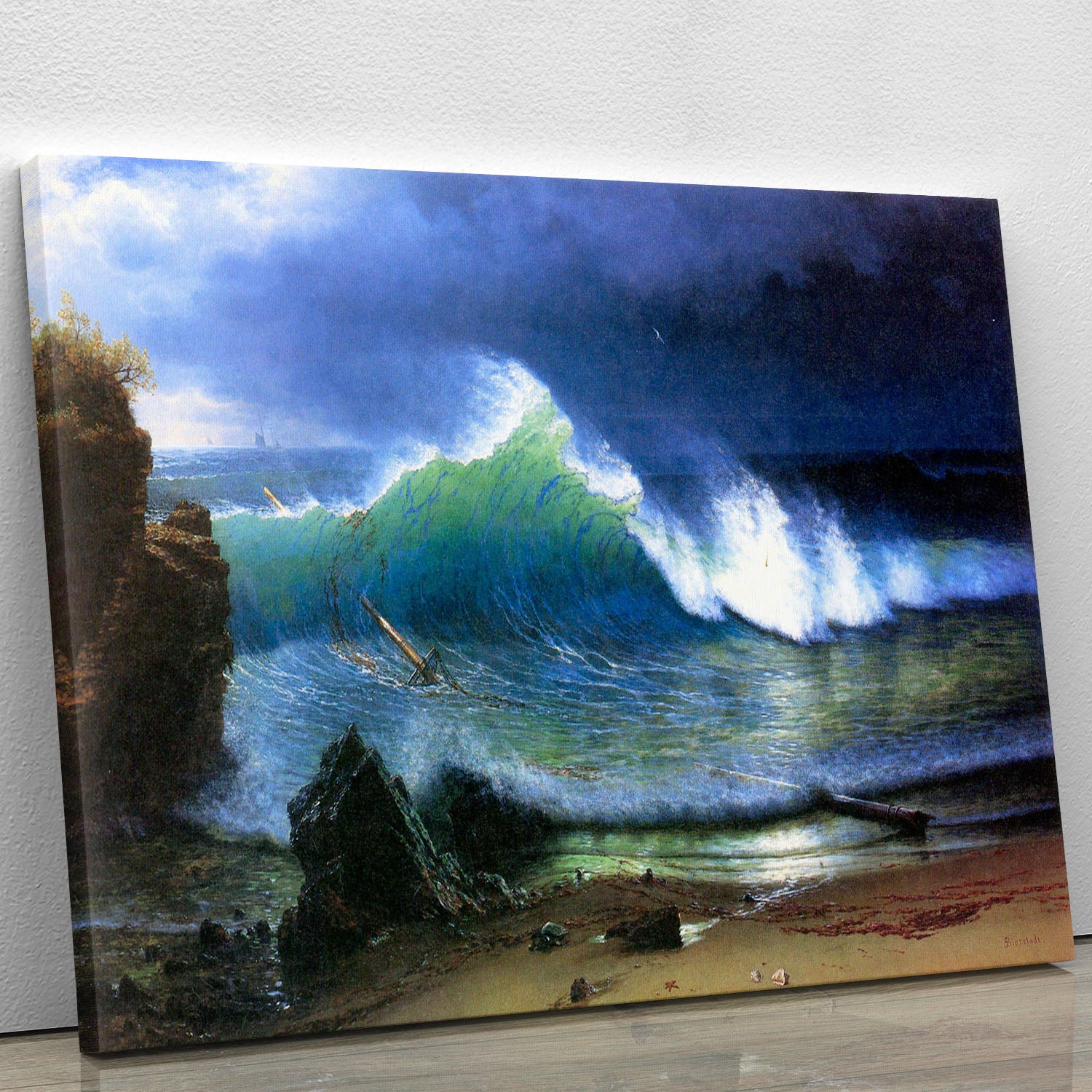 The coast of the Turquoise sea by Bierstadt Canvas Print or Poster - Canvas Art Rocks - 1