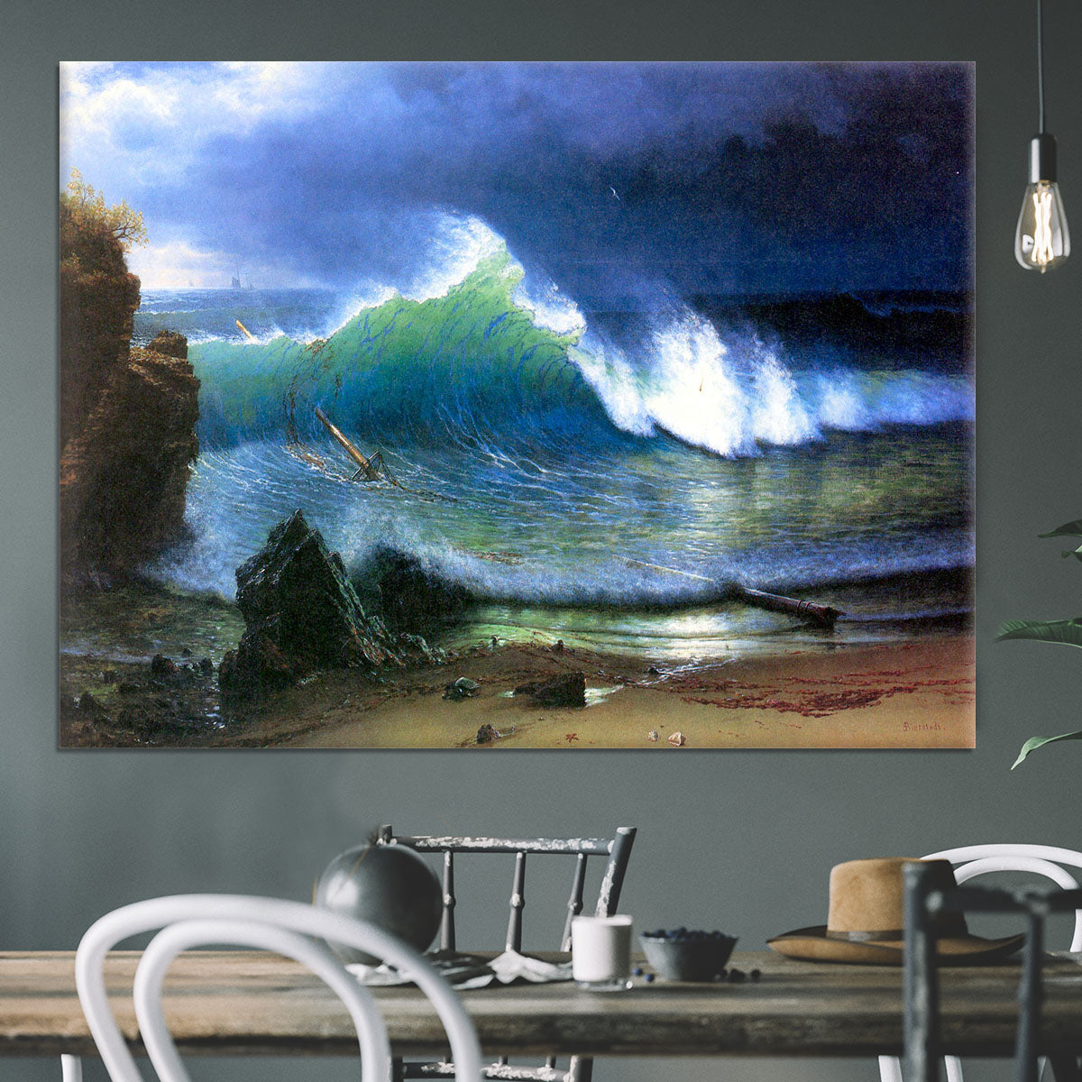 The coast of the Turquoise sea by Bierstadt Canvas Print or Poster - Canvas Art Rocks - 3