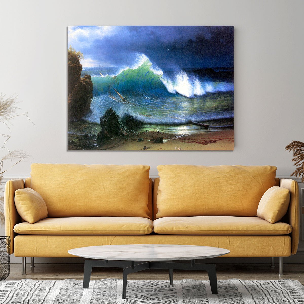 The coast of the Turquoise sea by Bierstadt Canvas Print or Poster - Canvas Art Rocks - 4