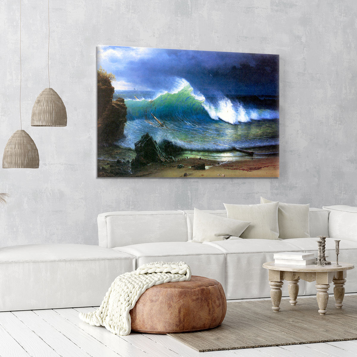 The coast of the Turquoise sea by Bierstadt Canvas Print or Poster - Canvas Art Rocks - 6