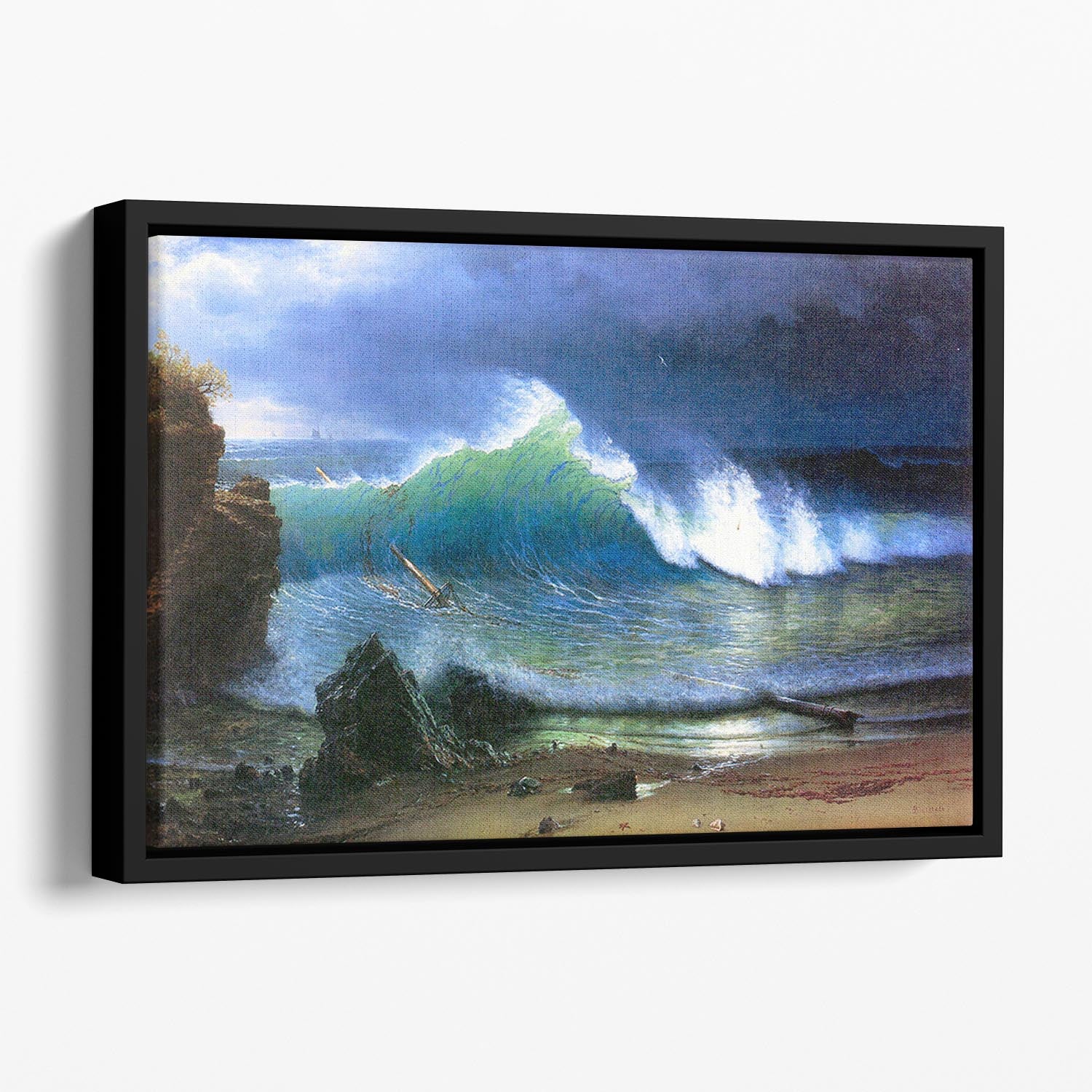 The coast of the Turquoise sea by Bierstadt Floating Framed Canvas - Canvas Art Rocks - 1