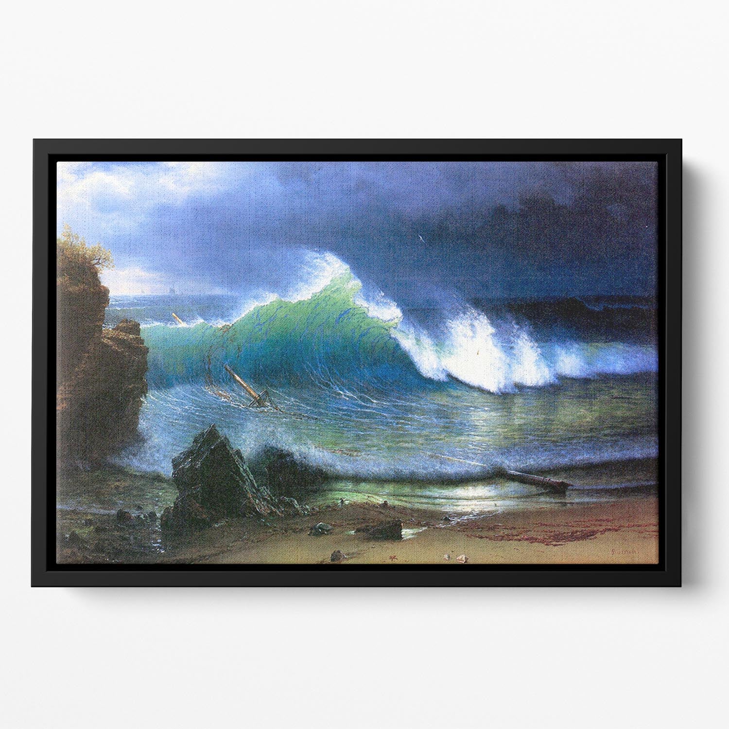 The coast of the Turquoise sea by Bierstadt Floating Framed Canvas - Canvas Art Rocks - 2