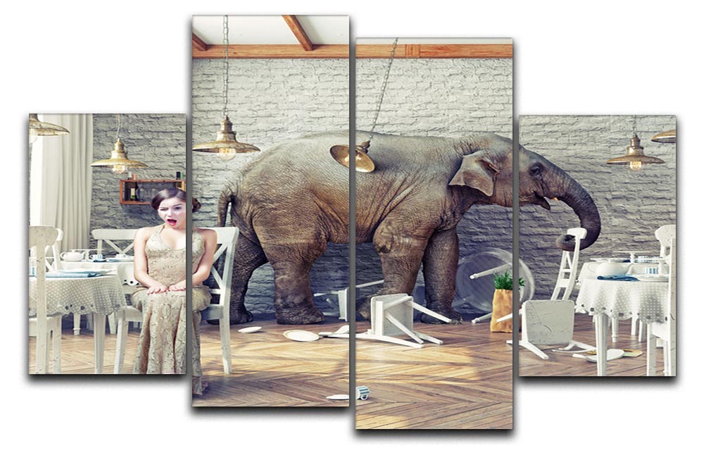 The elephant calm in a restaurant interior. photo combination concept 4 Split Panel Canvas - Canvas Art Rocks - 1