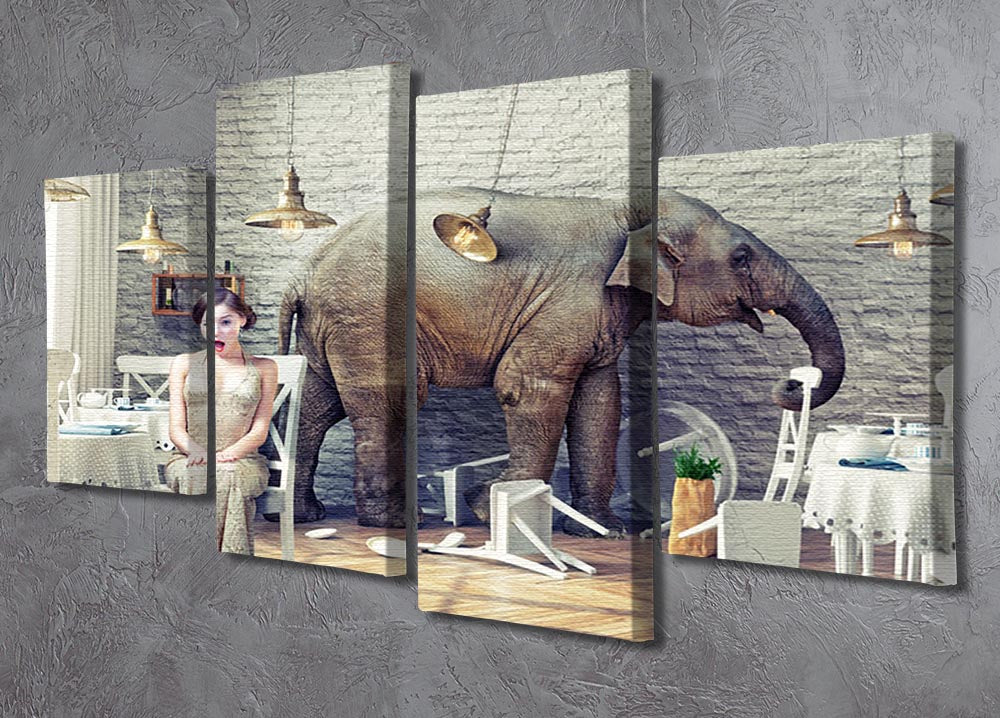 The elephant calm in a restaurant interior. photo combination concept 4 Split Panel Canvas - Canvas Art Rocks - 2
