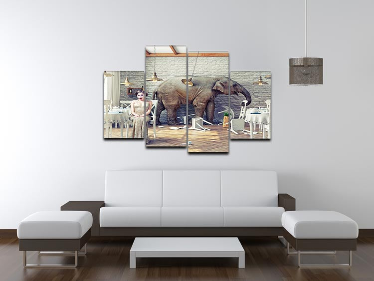 The elephant calm in a restaurant interior. photo combination concept 4 Split Panel Canvas - Canvas Art Rocks - 3