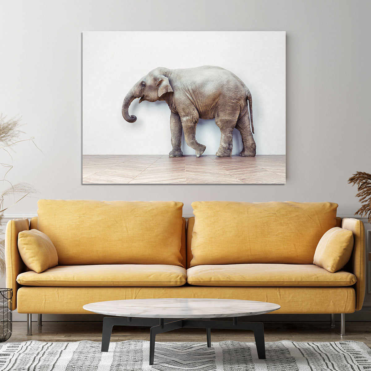 The elephant calm in the room near white wall Canvas Print or Poster - Canvas Art Rocks - 4