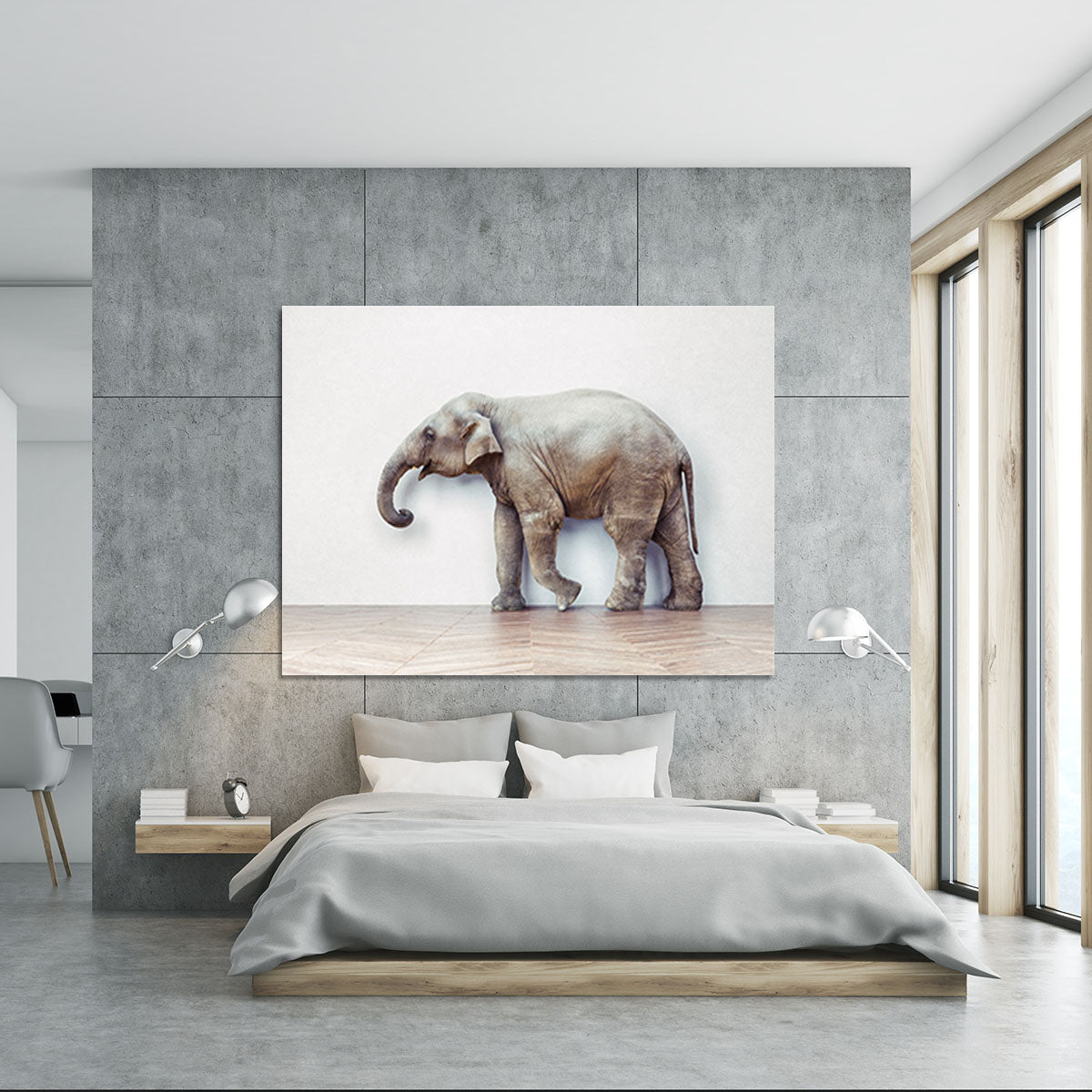 The elephant calm in the room near white wall Canvas Print or Poster - Canvas Art Rocks - 5