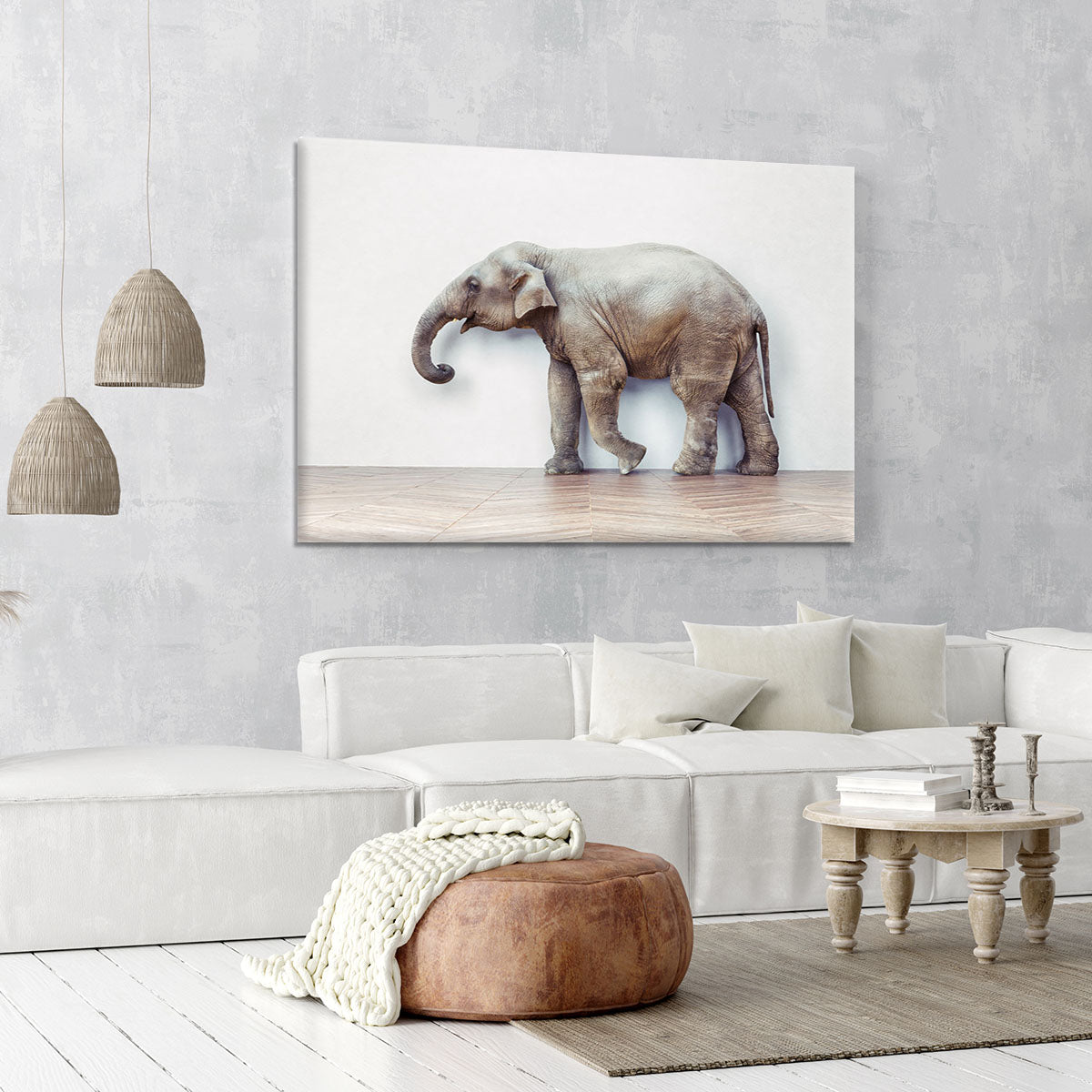 The elephant calm in the room near white wall Canvas Print or Poster - Canvas Art Rocks - 6