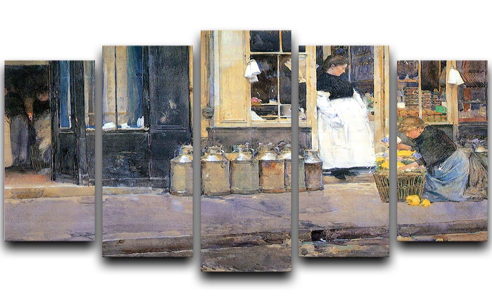The flower girls and the milk vendor by Hassam 5 Split Panel Canvas - Canvas Art Rocks - 1