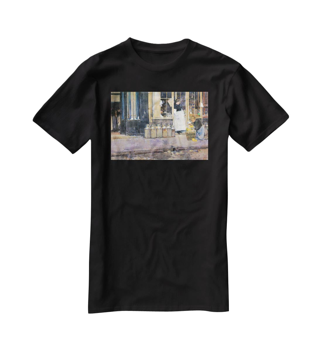 The flower girls and the milk vendor by Hassam T-Shirt - Canvas Art Rocks - 1