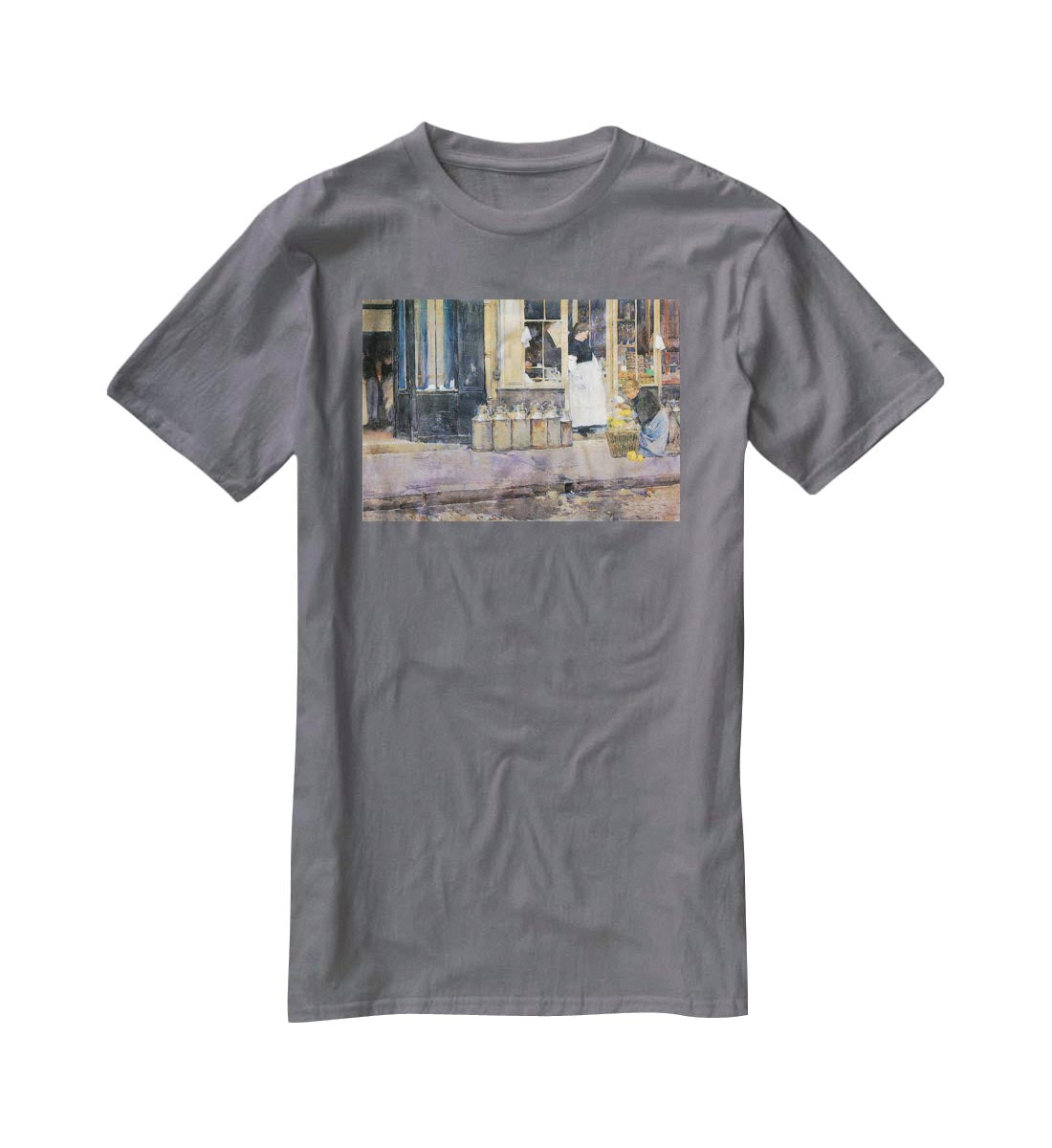 The flower girls and the milk vendor by Hassam T-Shirt - Canvas Art Rocks - 3