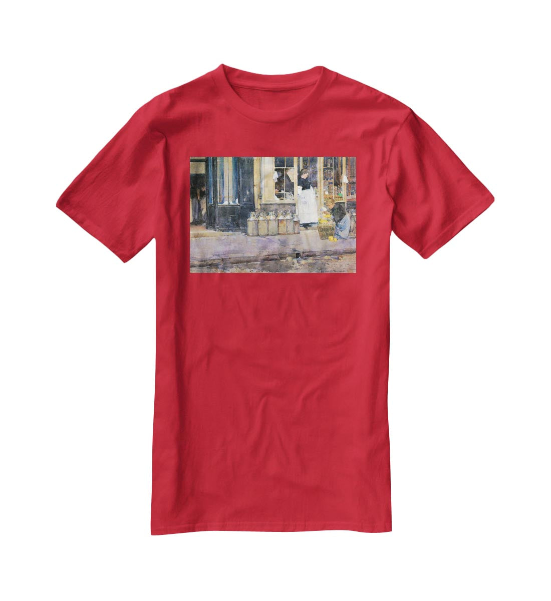 The flower girls and the milk vendor by Hassam T-Shirt - Canvas Art Rocks - 4