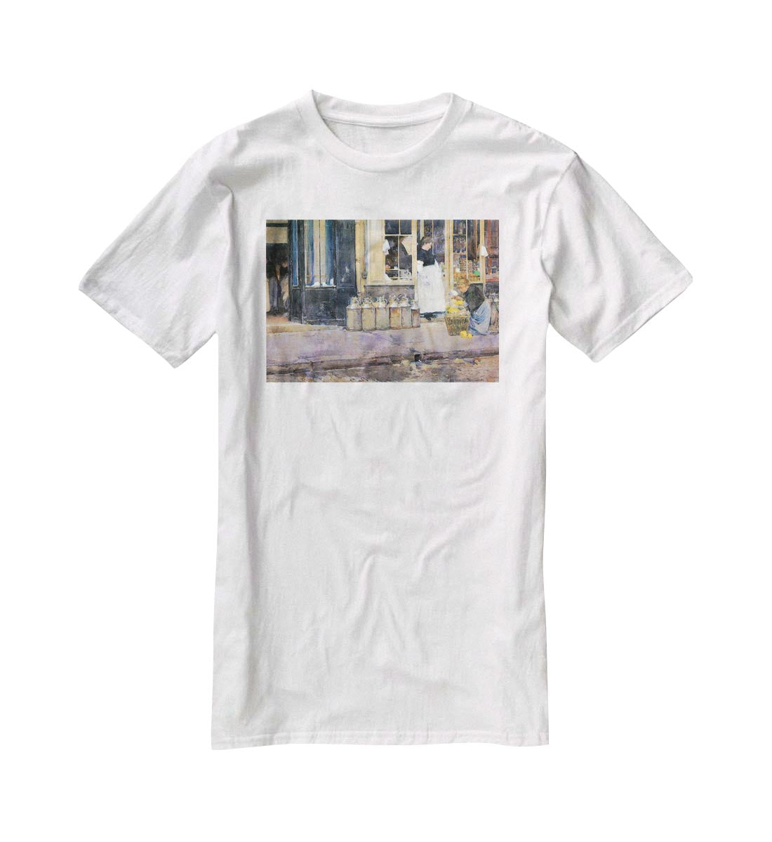 The flower girls and the milk vendor by Hassam T-Shirt - Canvas Art Rocks - 5