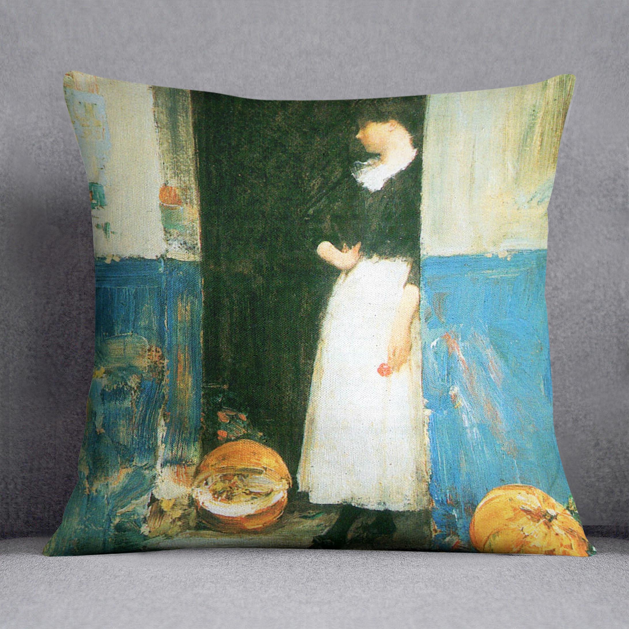 The fruit trader by Hassam Cushion - Canvas Art Rocks - 1