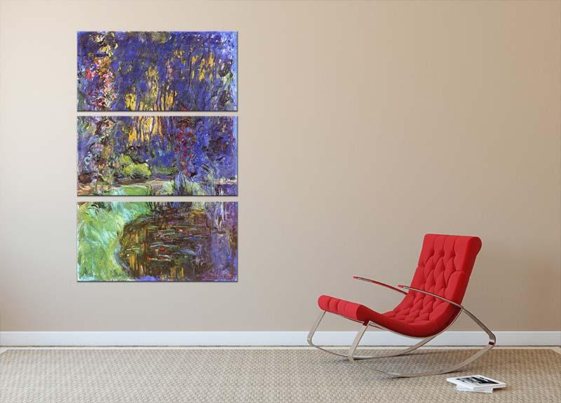 The garden in Giverny by Monet 3 Split Panel Canvas Print - Canvas Art Rocks - 2